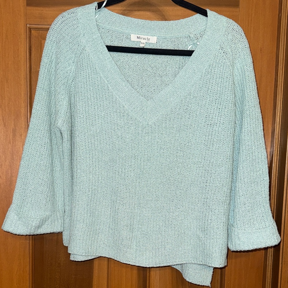 Miracle Aqua V-Neck Sweater with Cuffed sleeves